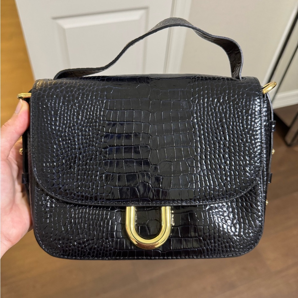 J. Crew Black Croc-Embossed Crossbody Bag